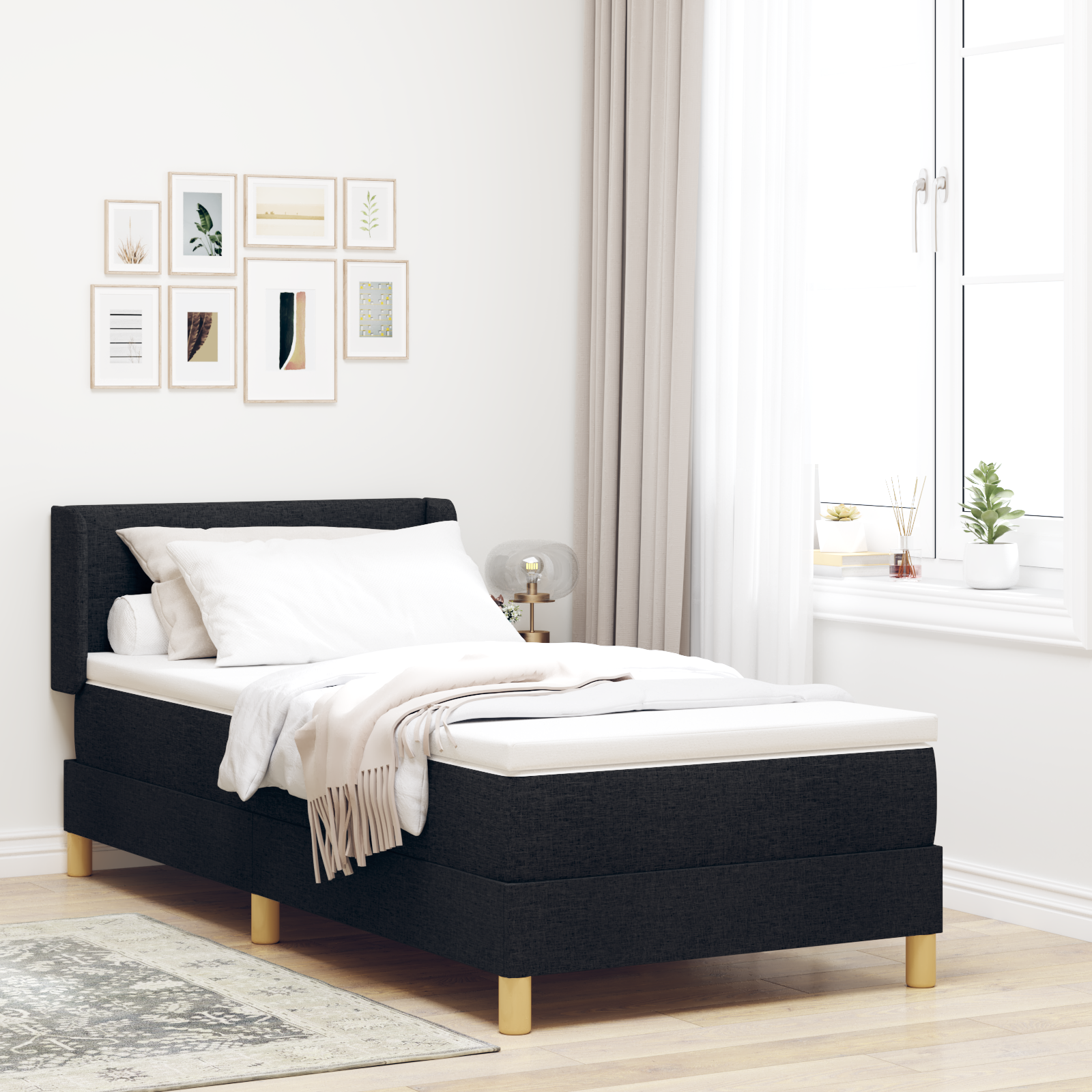 Letto A Molle Nero E Bianco E Nero 80 X 200 Cm Tessuto