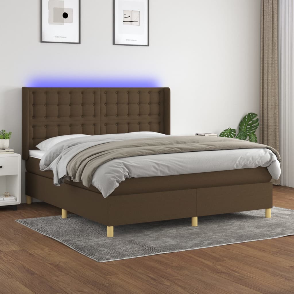 Letto A Molle Materasso E Led Marronescuro 180x200cm In Tessuto