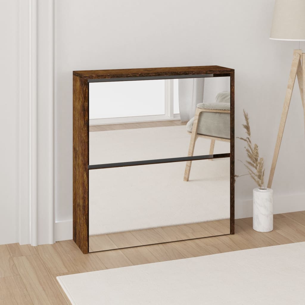 Scarpiera Con Specchio A 2 Livelli Rovere Fumo 63x17x67 cm