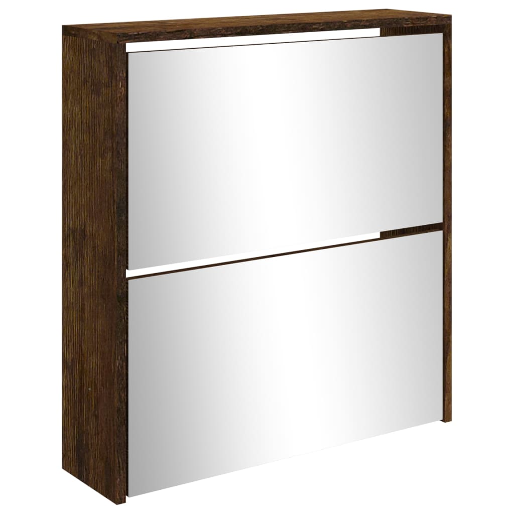Scarpiera Con Specchio A 2 Livelli Rovere Fumo 63x17x67 cm - Image 4