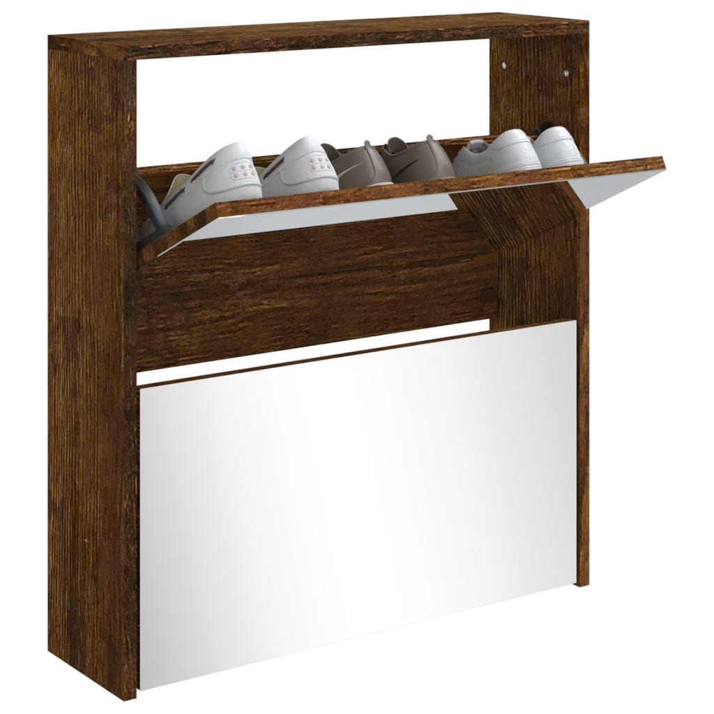 Scarpiera Con Specchio A 2 Livelli Rovere Fumo 63x17x67 cm - Image 3
