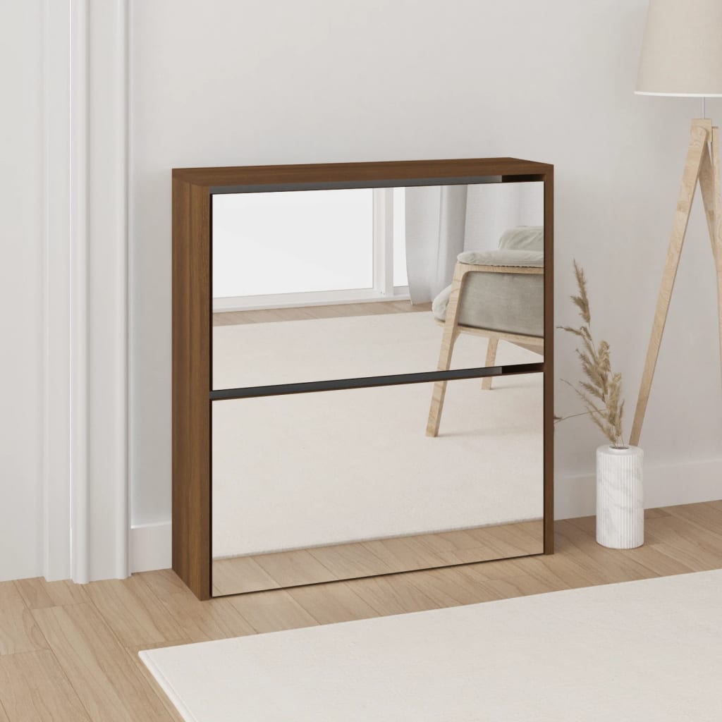 Scarpiera Con Specchio A 2 Livelli Rovere Marrone 63x17x67 cm