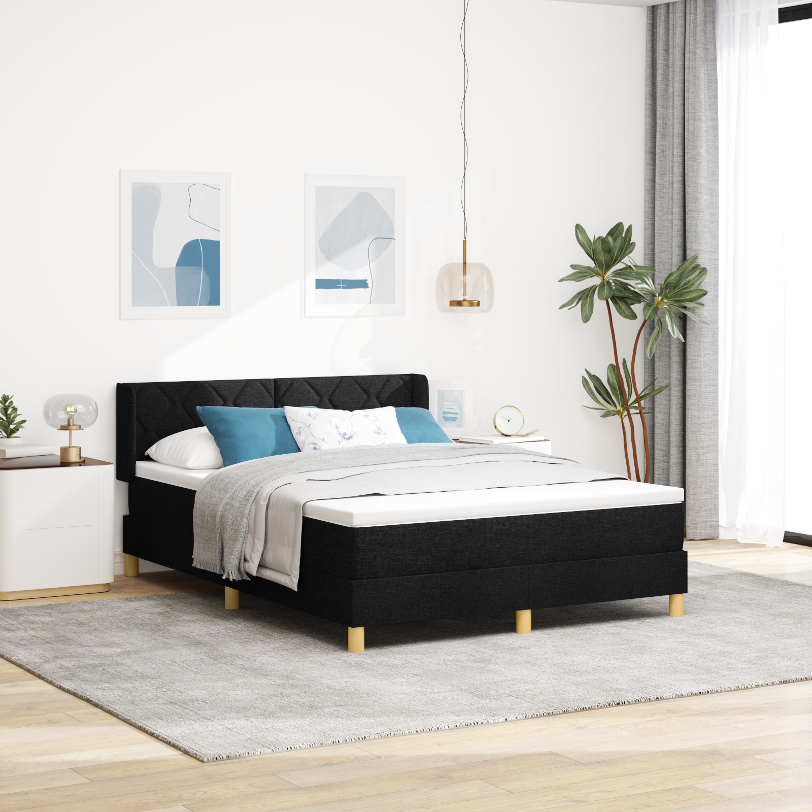 Letto A Molle Nero E Bianco E Nero 140 X 200 Cm Tessuto