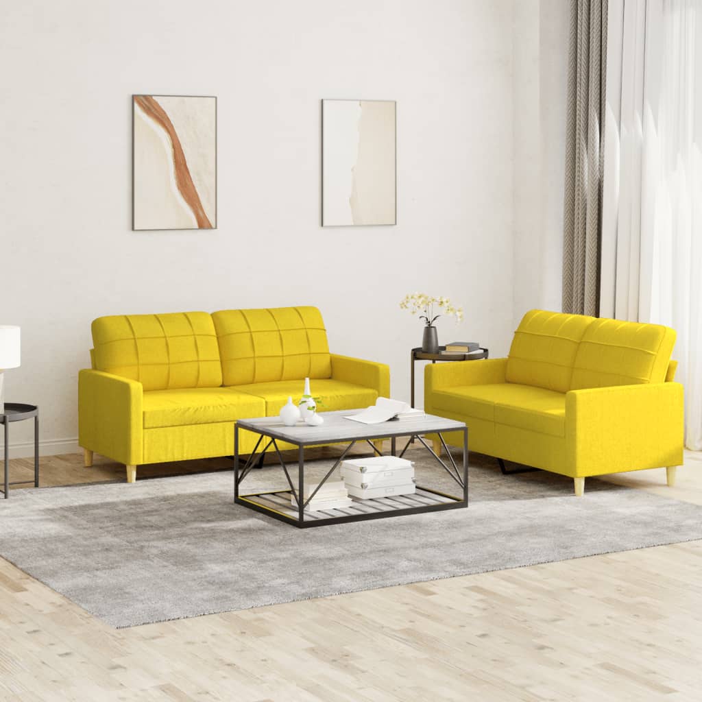 Set Di Divani 2 Pz Con Cuscini Giallo Chiaro In Tessuto