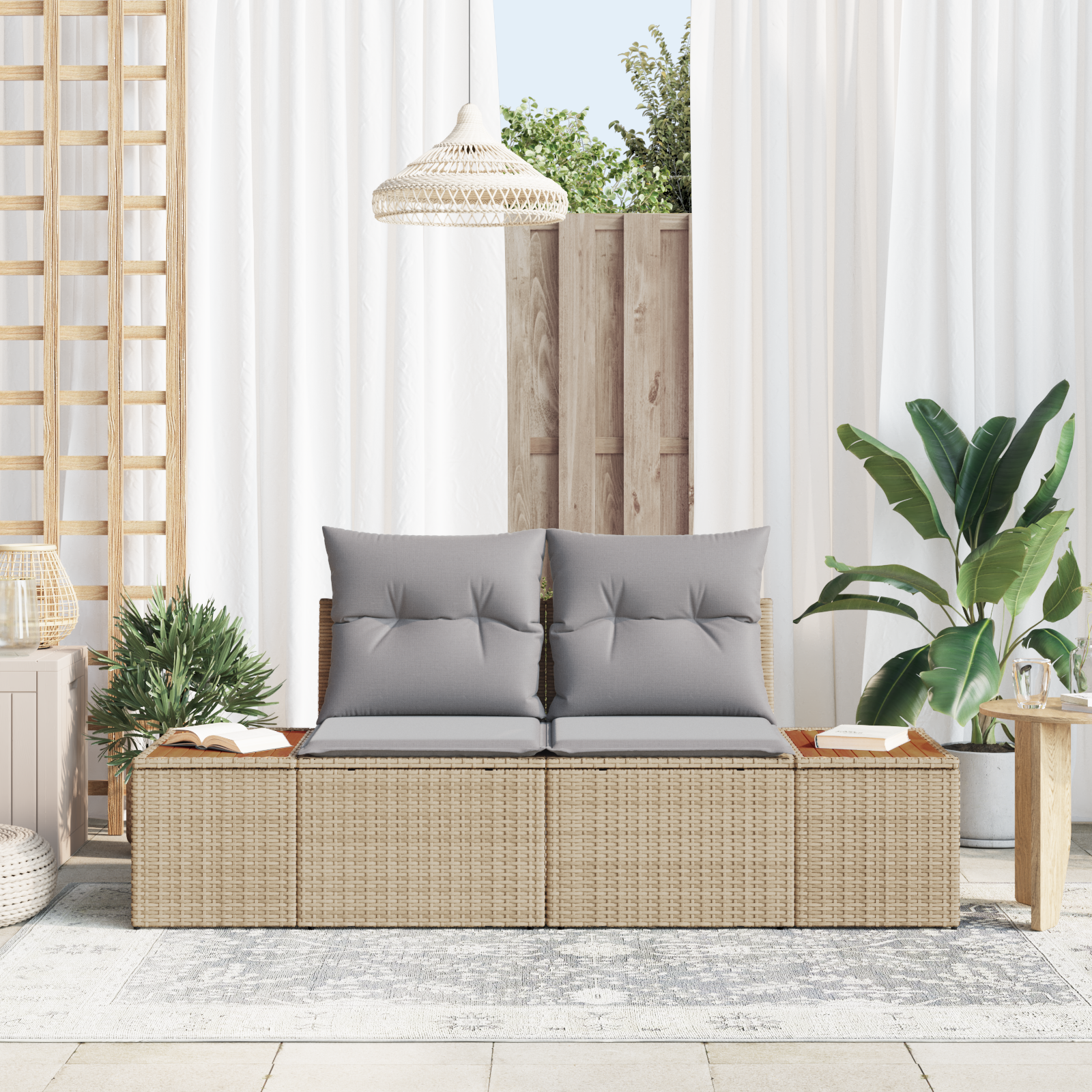Divano Da Giardino Beige 184 X 62 X 85cm Polyrattan