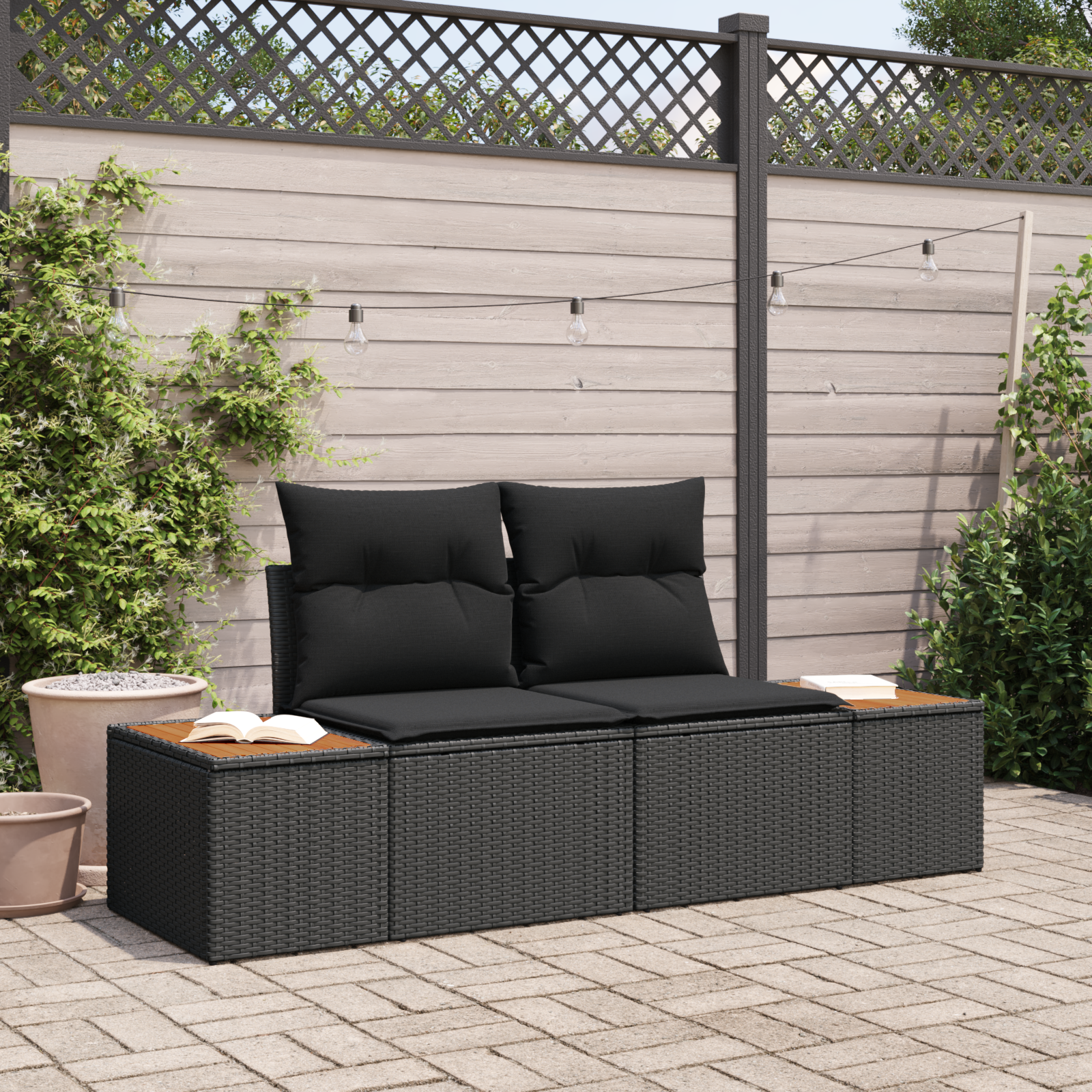 Divano Da Giardino Nero 184 X 62 X 85cm Polyrattan