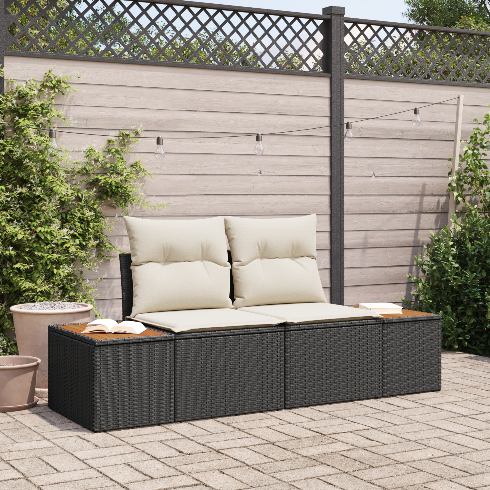 Divano Da Giardino Nero 184 X 62 X 85cm Polyrattan