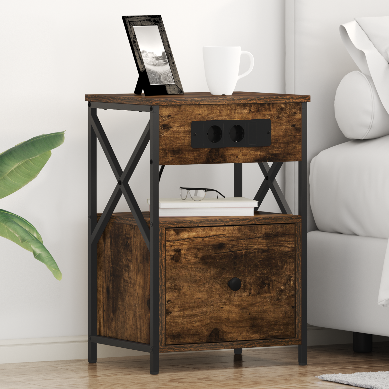 Armadio Da Notte Rovere Fumo 40 X 31 X 60 Cm Legno Multistrato
