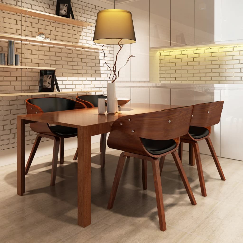Sedie Da Pranzo 4 Pz Marroni In Legno Curvo E Similpelle