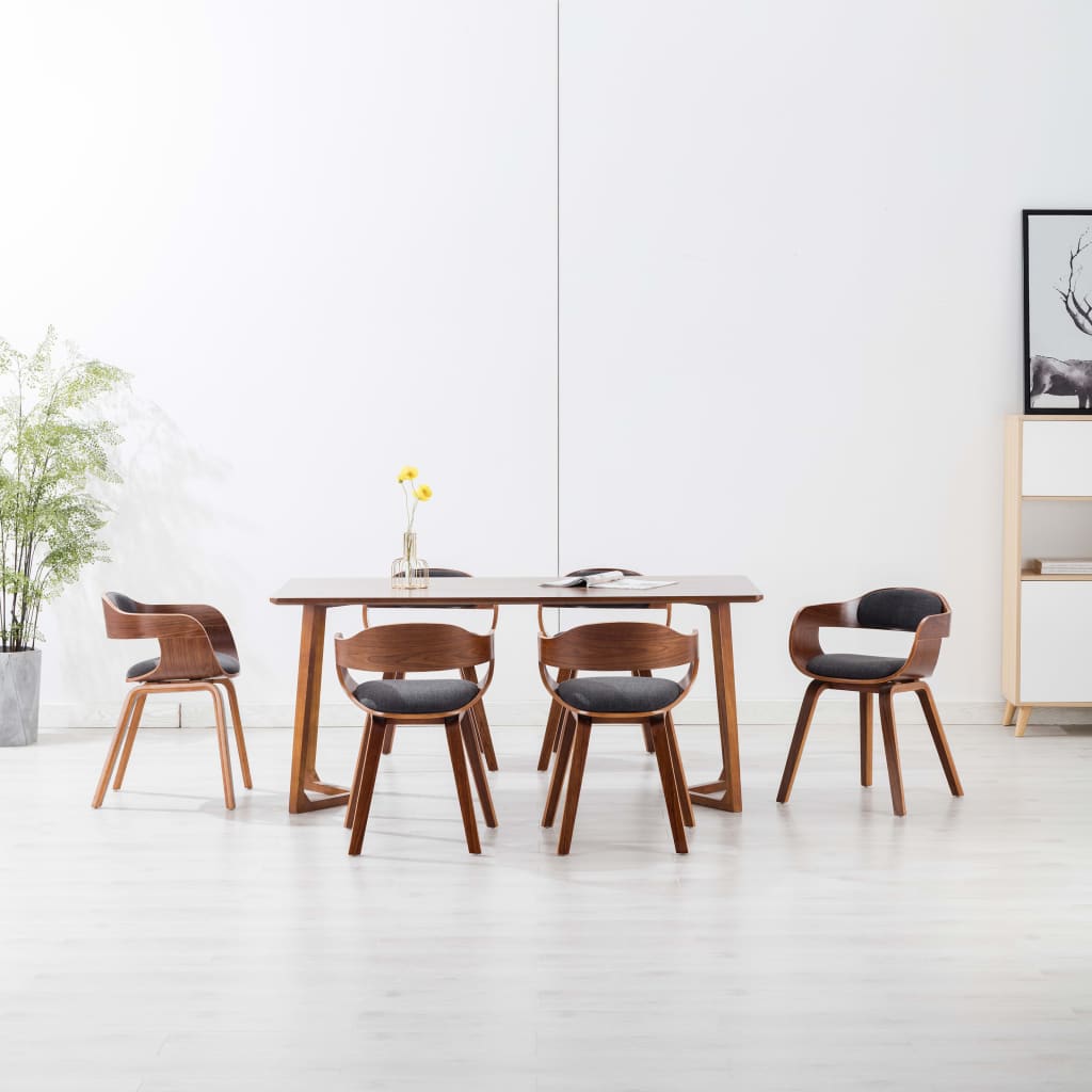 Sedie Da Pranzo 6 Pz Grigio Scuro In Tessuto E Legno Curvato