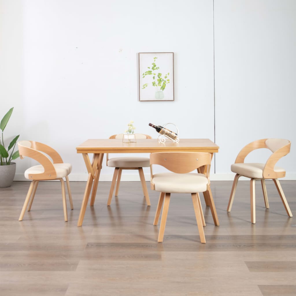 Sedie Da Pranzo 4 Pz In Legno Curvato E Similpelle Crema