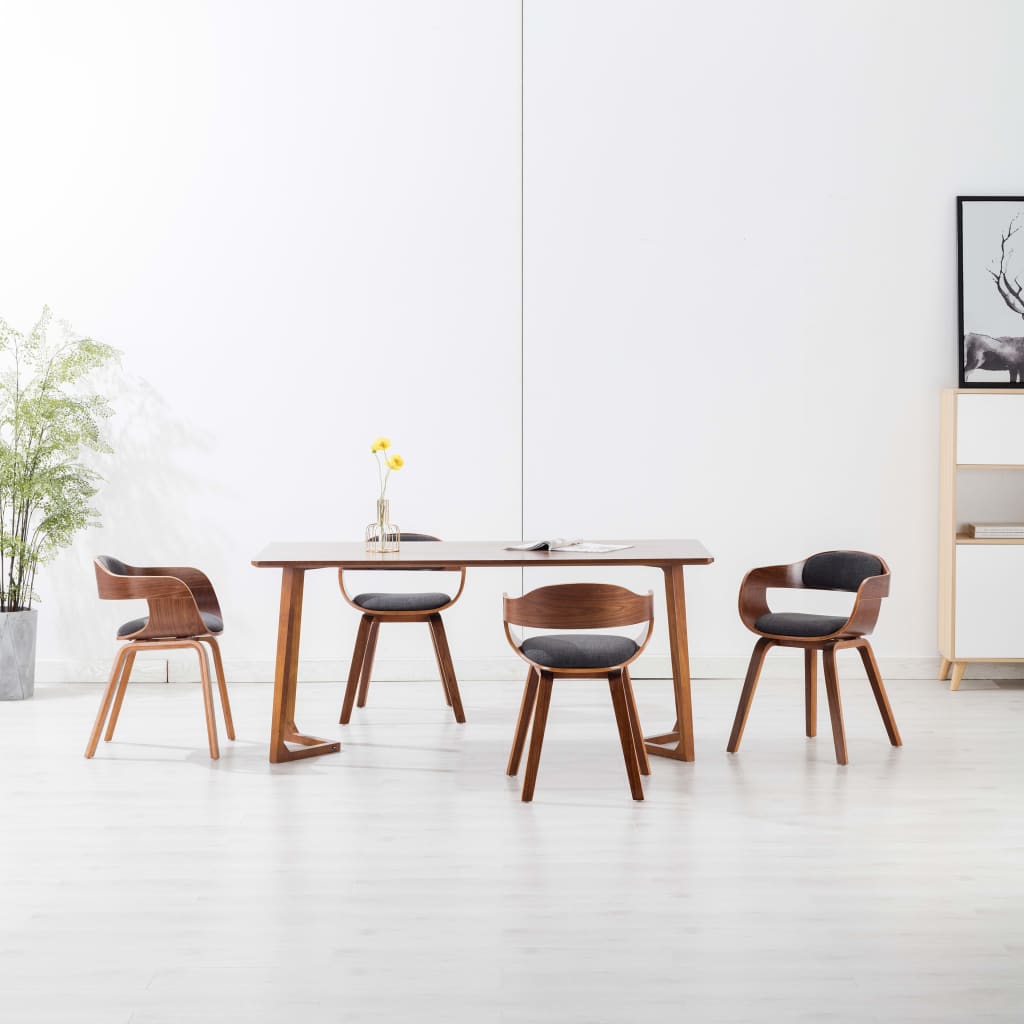 Sedie Da Pranzo 4 Pz Grigio Scuro In Tessuto E Legno Curvato