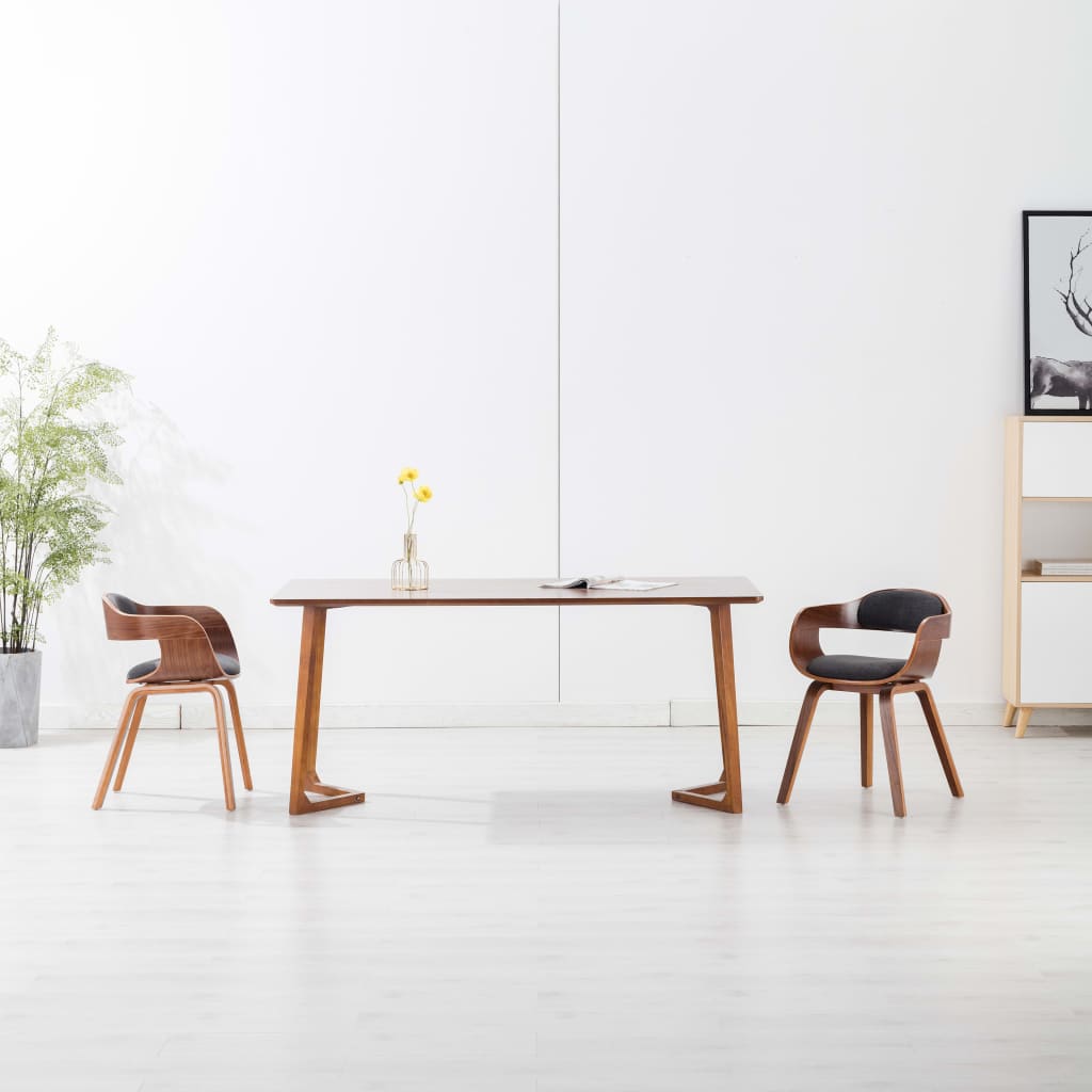 Sedie Da Pranzo 2 Pz Grigio Scuro In Tessuto E Legno Curvato