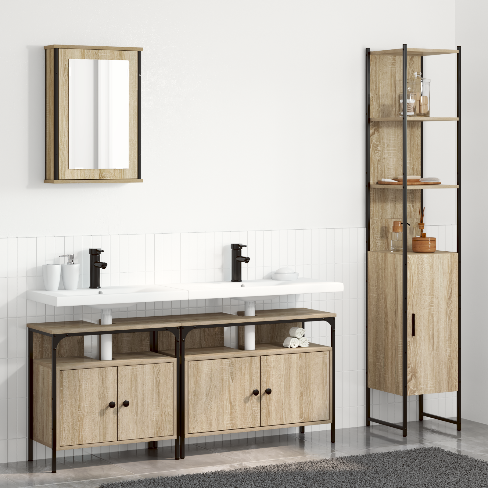 Set Di Mobili Per Il Bagno Con Lo Scaffale 4 Pcs Rovere Sonoma