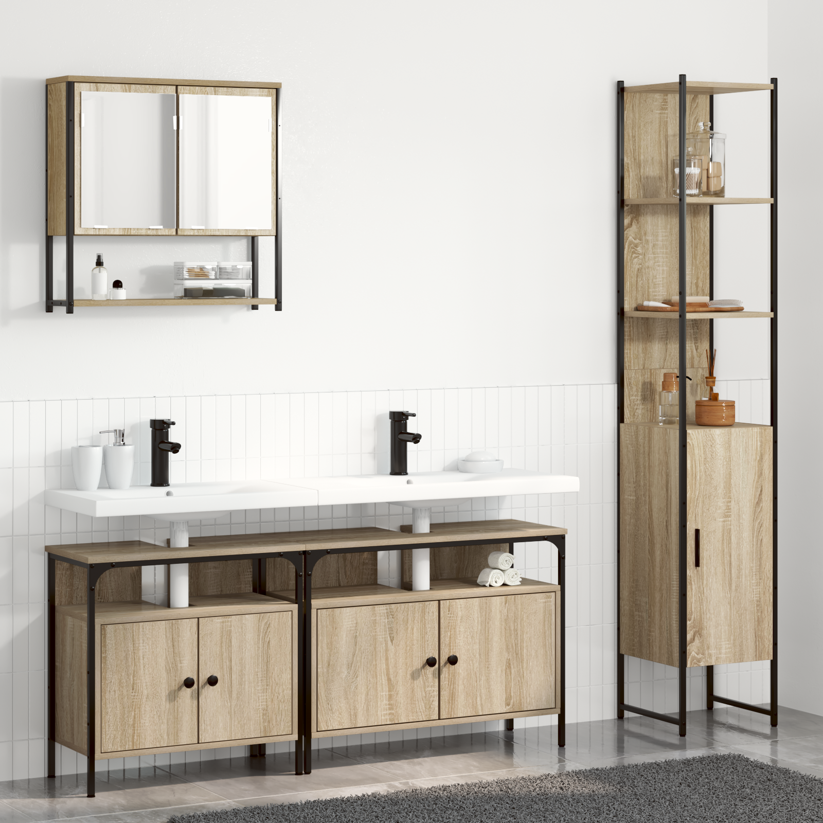 Set Di Mobili Per Il Bagno Con Lo Scaffale 4 Pcs Rovere Sonoma