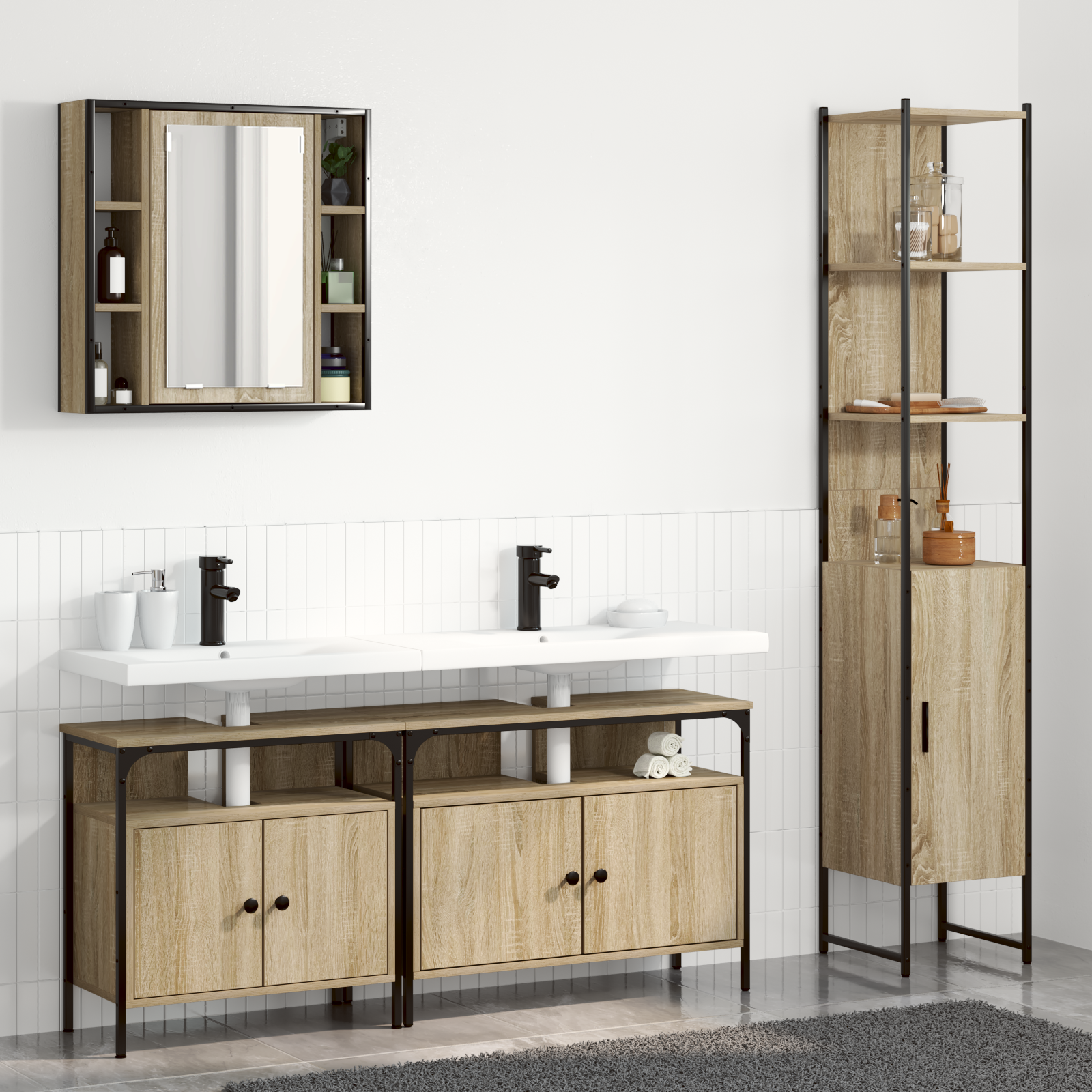 Set Di Mobili Per Il Bagno Con Lo Scaffale 4 Pcs Rovere Sonoma