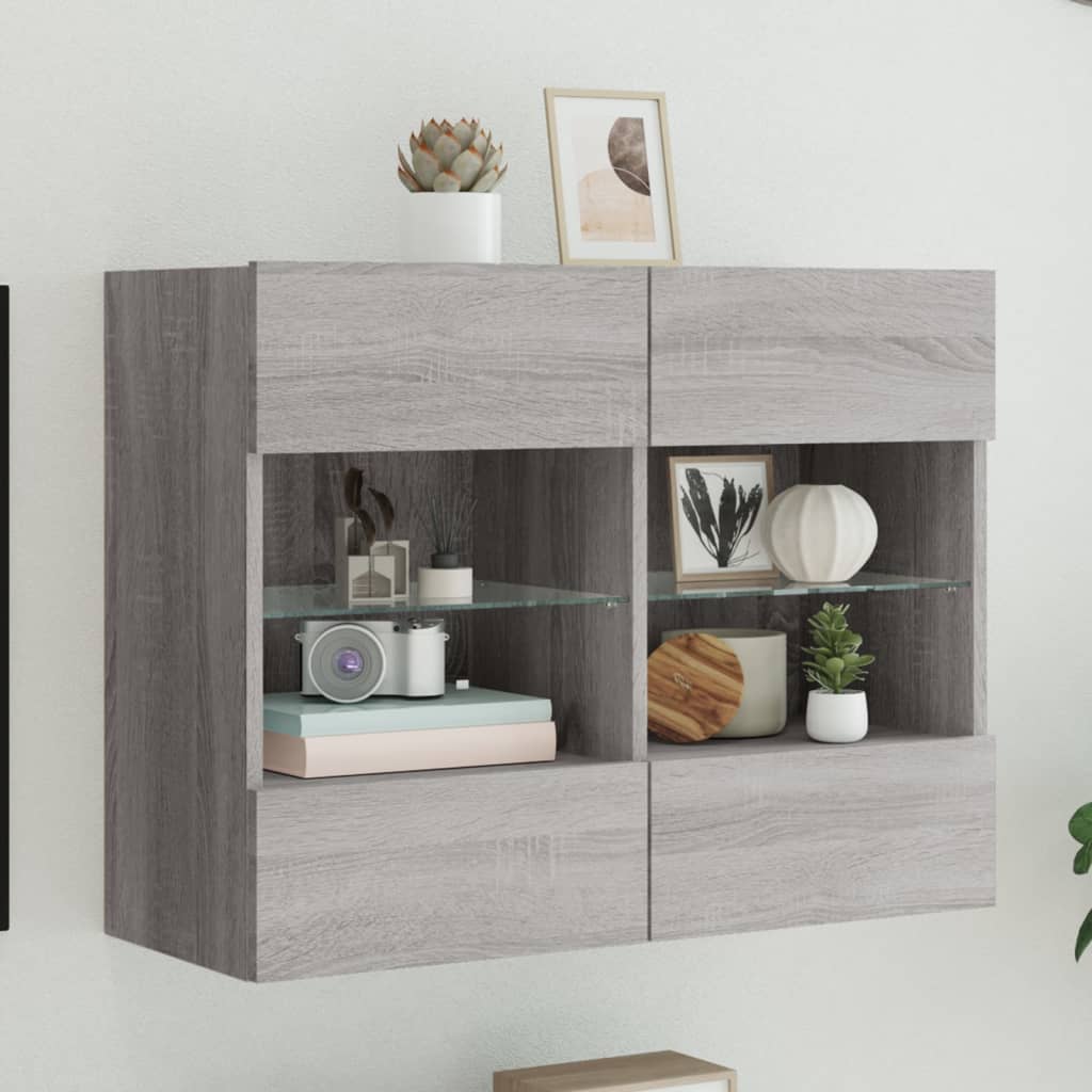 vidaXL Mueble de TV de pared con luces LED gris Sonoma 78,5x30x60,5 cm