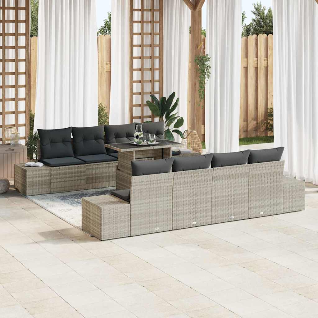 vidaXL Sofa Set mit Kissen 7 pcs Hellgrau Poly-Rattan