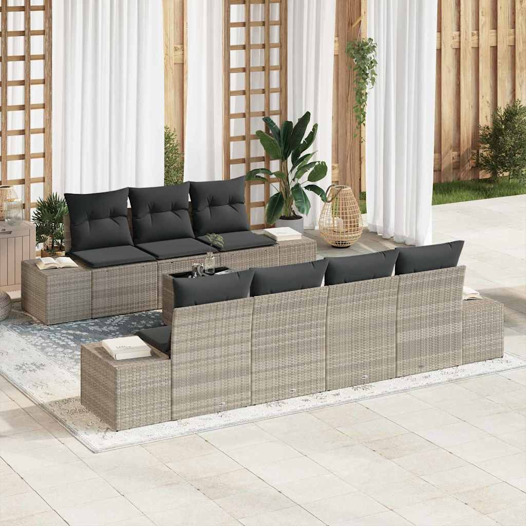 vidaXL Sofa Set mit Kissen 8 pcs Hellgrau Poly Rattan