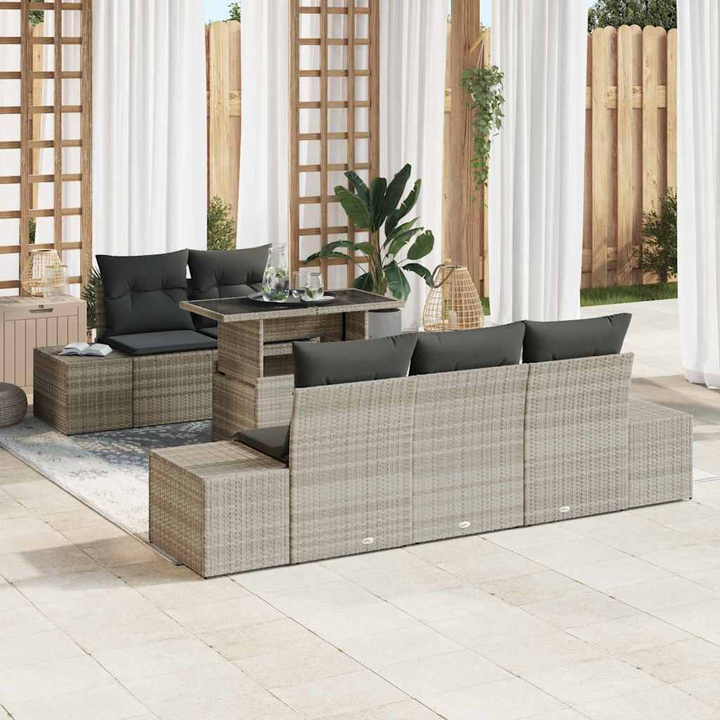 vidaXL Sofa Set mit Kissen 6 pcs Hellgrau Poly-Rattan