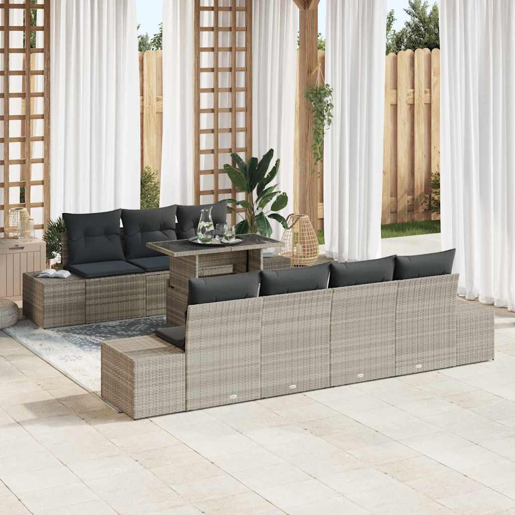 vidaXL Sofa Set mit Kissen 8 pcs Hellgrau Poly-Rattan