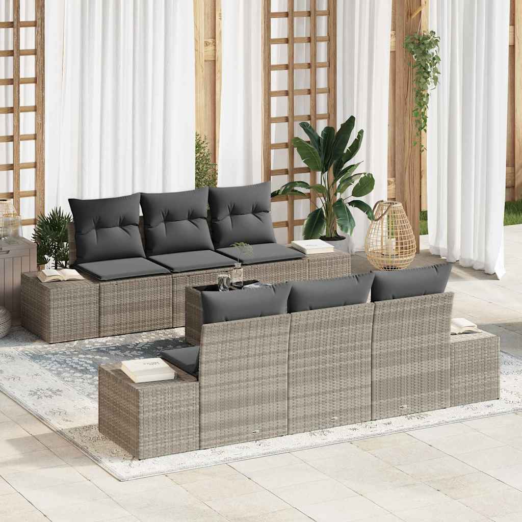 vidaXL Sofa Set mit Kissen 7 pcs Hellgrau Poly Rattan