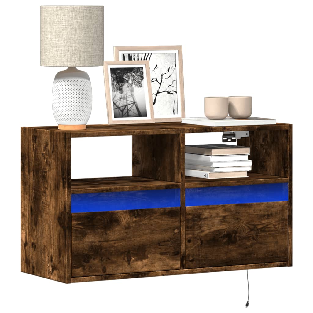 vidaXL Mueble de TV de pared con luces LED roble ahumado 80x31x45 cm