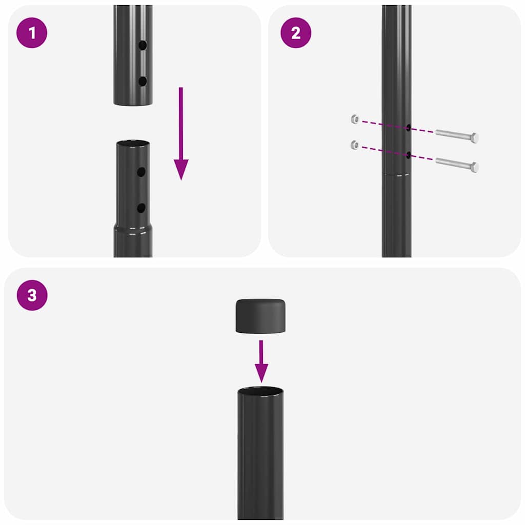 vidaXL Zaunpfosten 2 pcs Grau Pulverbeschichteter Stahl - Image 6