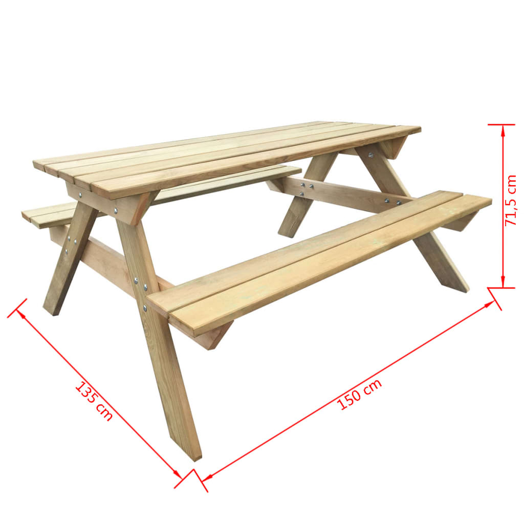 vidaXL Table de pique-nique 150 x 135 x 71,5 cm Bois - Image 4