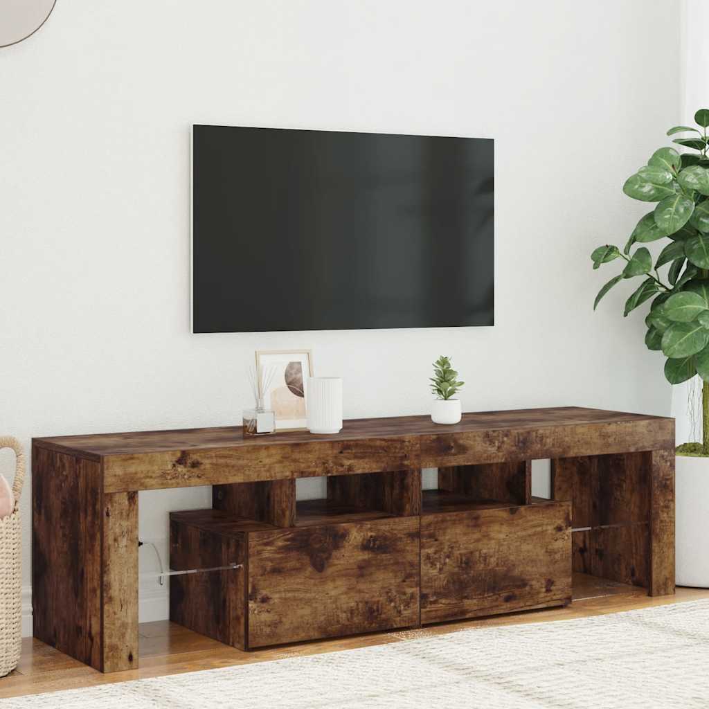 vidaXL Meuble TV avec lumières LED Chêne fumé 140x36,5x40 cm