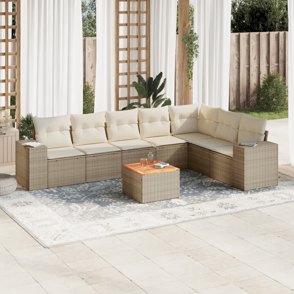 vidaXL Salon de jardin avec coussins 8 pcs beige résine tressée