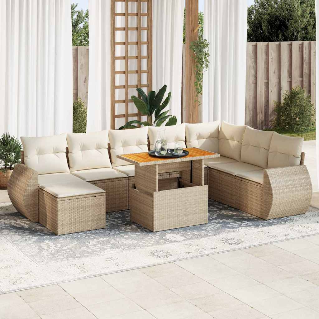 vidaXL Salon de jardin avec coussins 9 pcs beige résine tressée