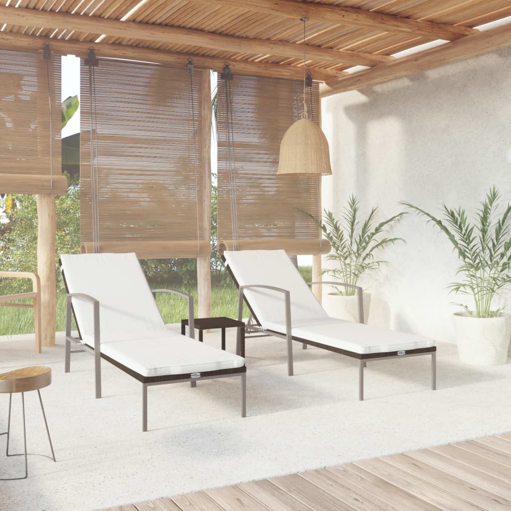 vidaXL Sonnenliegen 2 Stk. mit Tisch Poly Rattan Braun