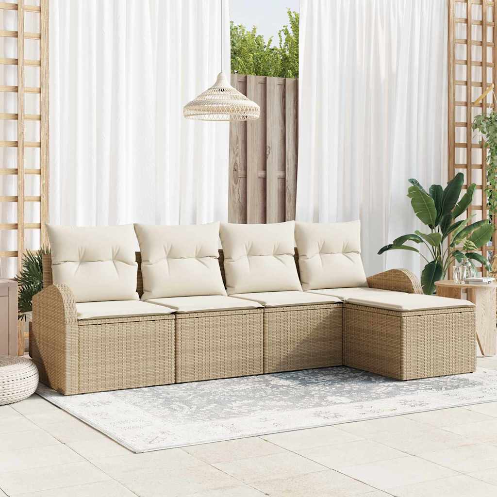 vidaXL Sofa Set mit Kissen 5 pcs Beige und Weiß Poly-Rattan