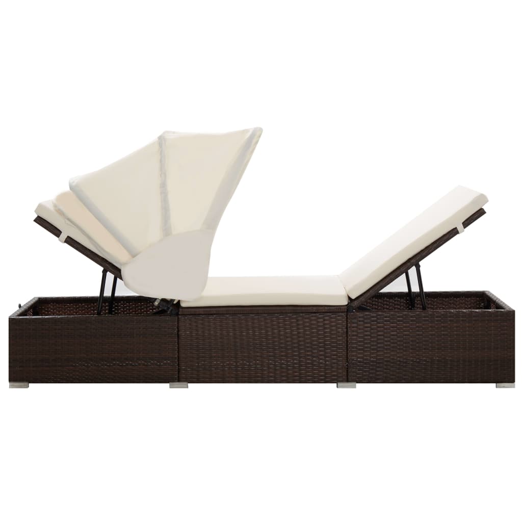 vidaXL Sonnenliege mit Dach und Kissen Poly Rattan Braun - Image 3
