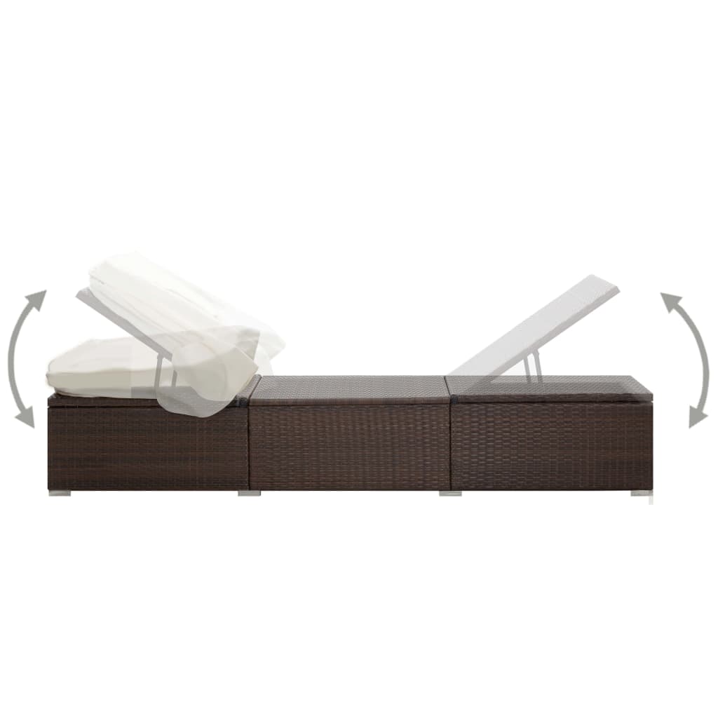 vidaXL Sonnenliege mit Dach und Kissen Poly Rattan Braun - Image 5