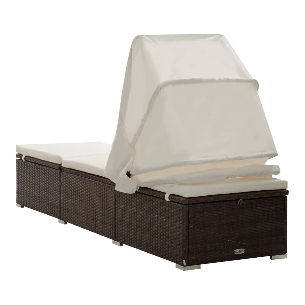 vidaXL Sonnenliege mit Dach und Kissen Poly Rattan Braun - Image 6