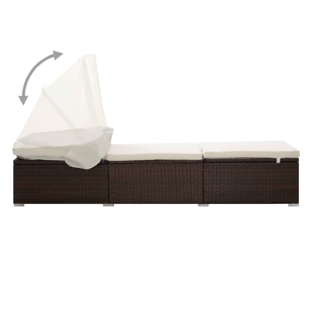 vidaXL Sonnenliege mit Dach und Kissen Poly Rattan Braun - Image 4