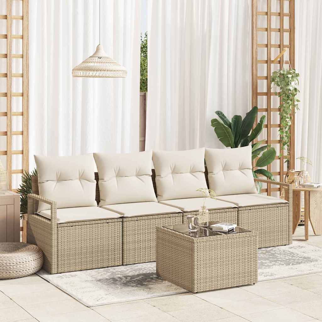 vidaXL Sofa Set mit Kissen 5 pcs Beige und Creme Poly-Rattan