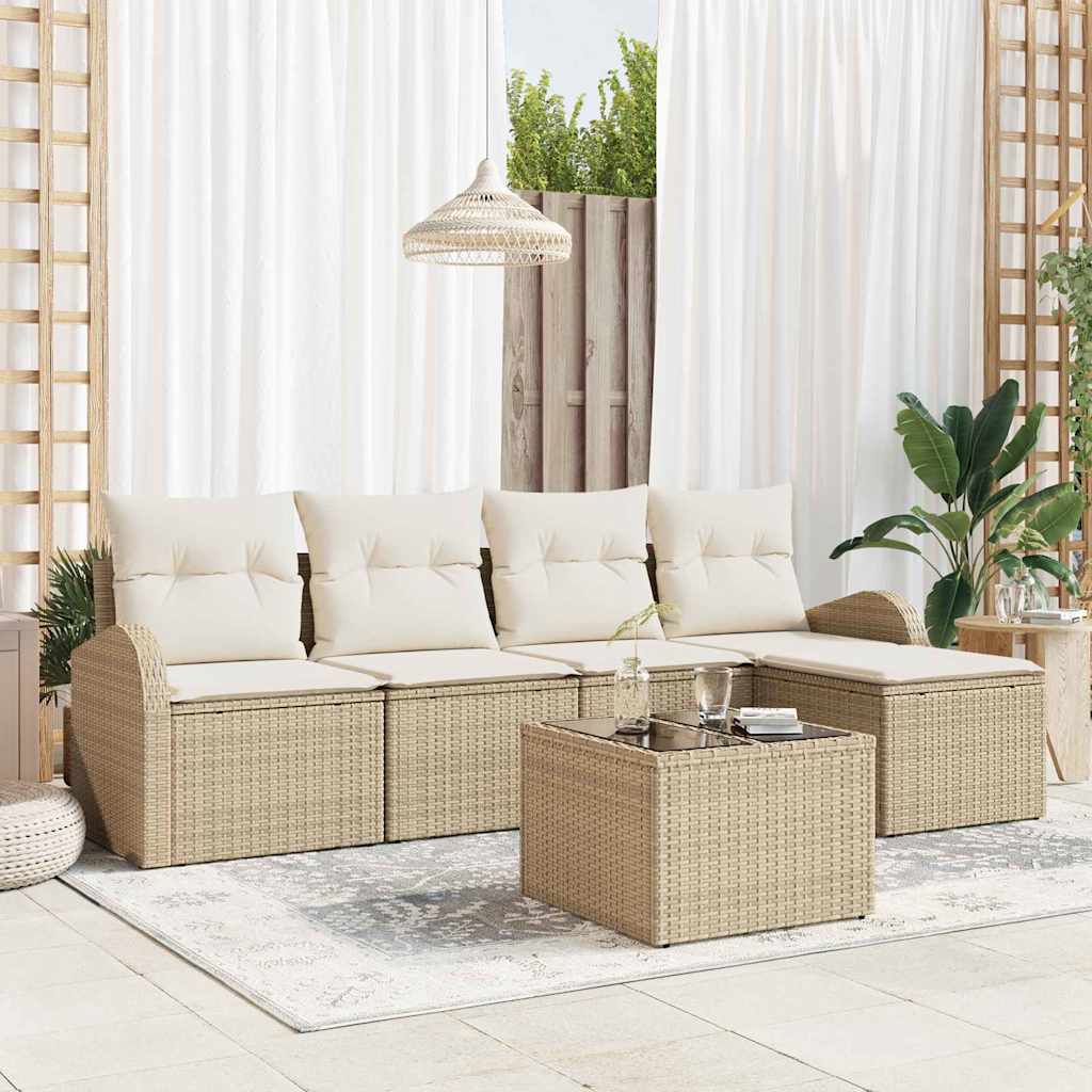 vidaXL Sofa Set mit Kissen 6 pcs Beige und Weiß Poly-Rattan