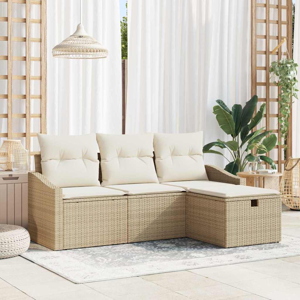 vidaXL Sofa Set mit Kissen 4 pcs Poly-Rattan