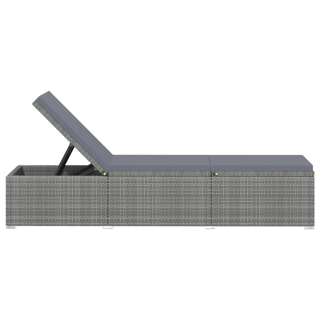 vidaXL Sonnenliege mit Dunkelgrauer Auflage Poly Rattan Grau - Image 4