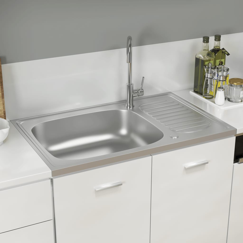 vidaXL Spüle mit Abtropffläche Set Silbern 800x500x155 mm Edelstahl - Image 3