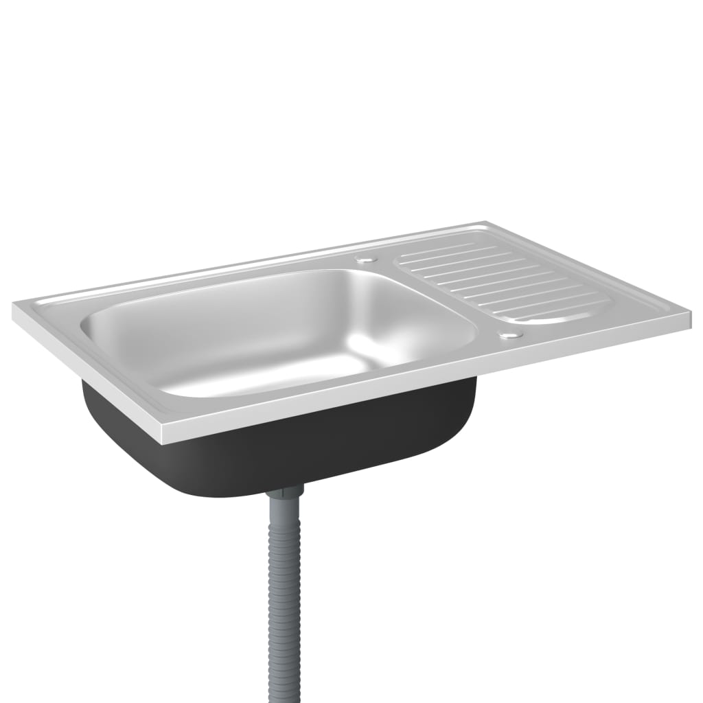 vidaXL Spüle mit Abtropffläche Set Silbern 800x500x155 mm Edelstahl - Image 5