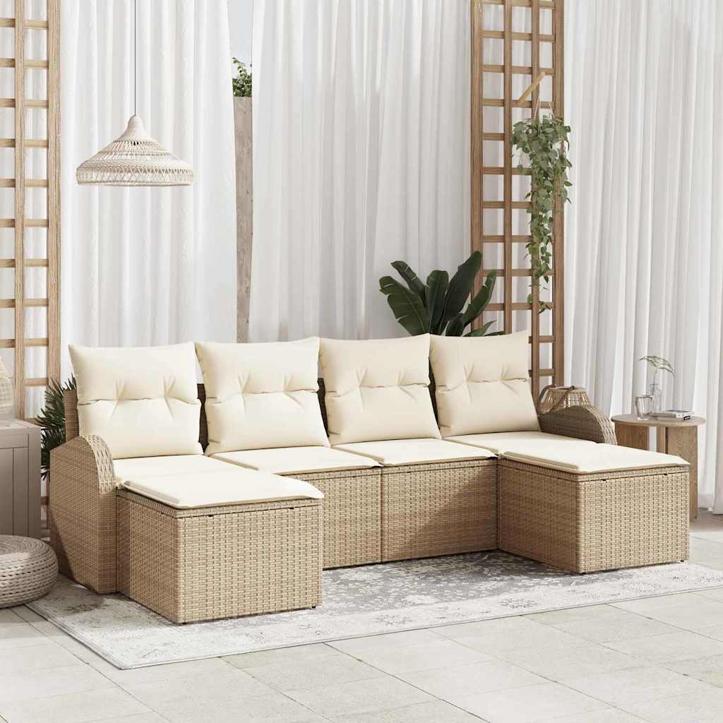 vidaXL Sofa Set mit Kissen 6 pcs Beige und Weiß Poly-Rattan