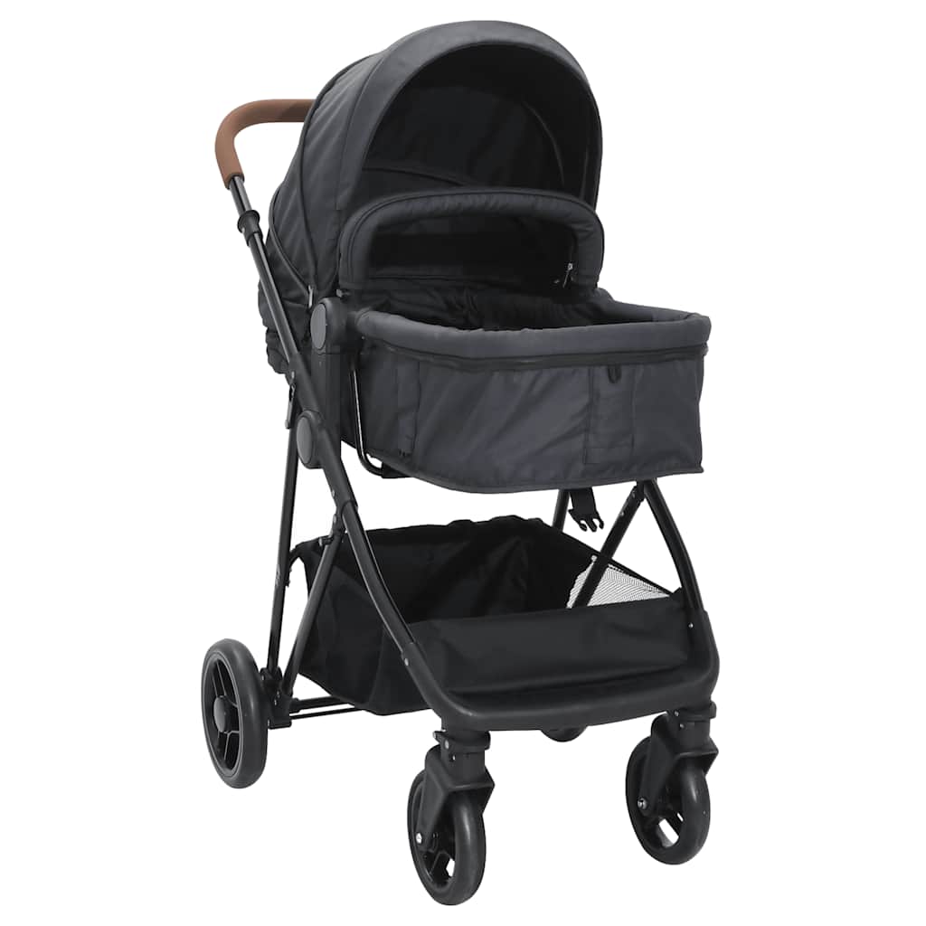 vidaXL 2-in-1 Kinderwagen Anthrazit und Schwarz Stahl