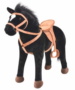 vidaXL Plüschtier Pferd Stehend Plüsch Schwarz