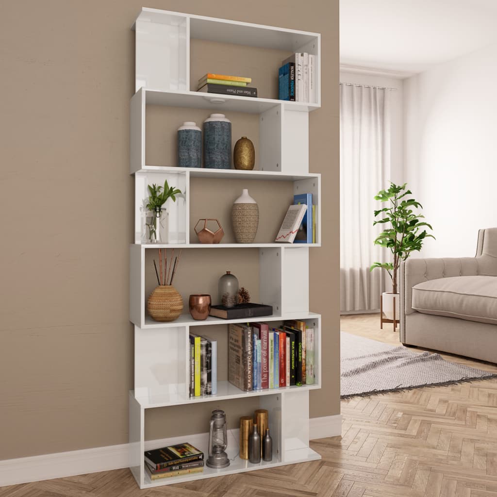 vidaXL Bücherregal/Raumteiler Hochglanz-Weiß 80x24x192 cm