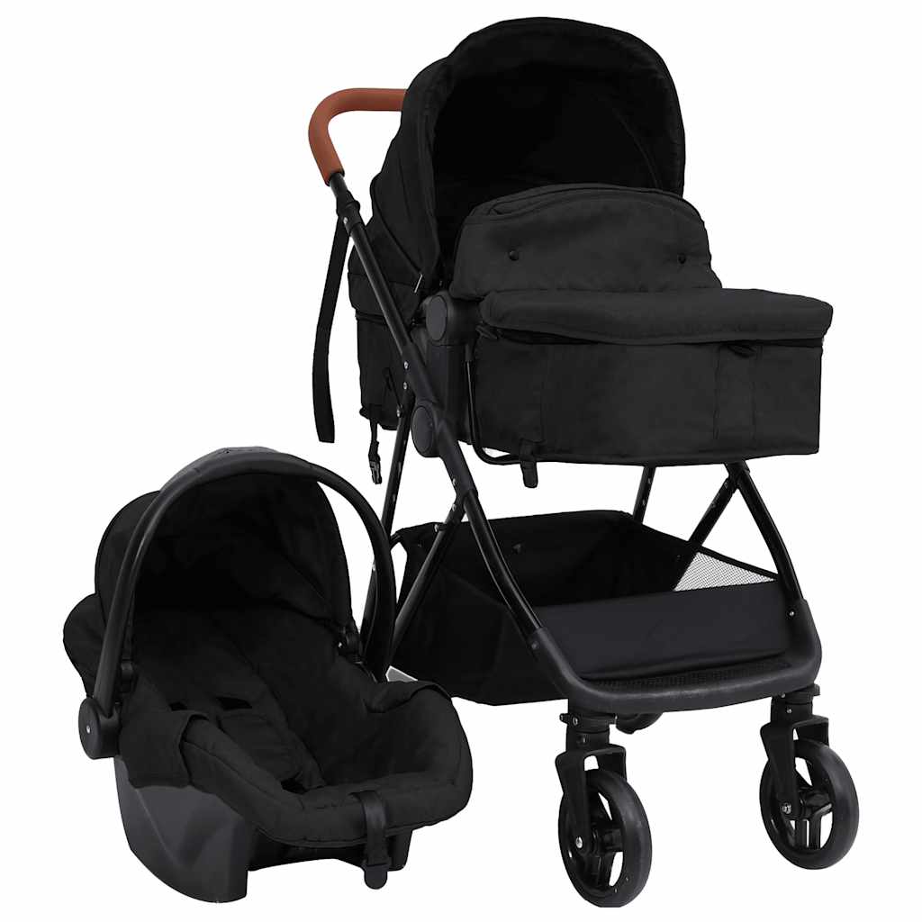 vidaXL 3-in-1 Kinderwagen Anthrazit und Schwarz Stahl