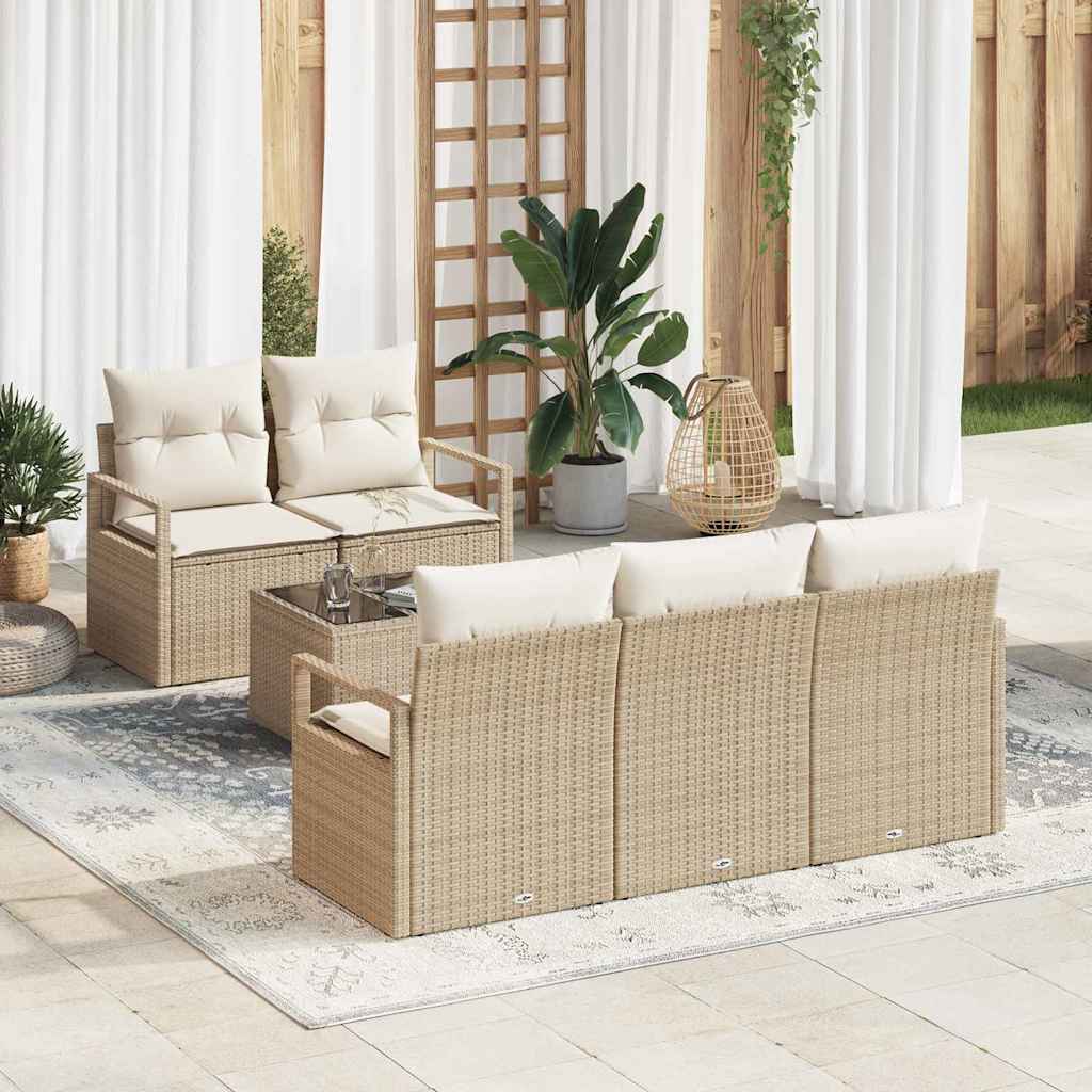 vidaXL Sofa Set mit Kissen 6 pcs Beige und Creme Poly-Rattan